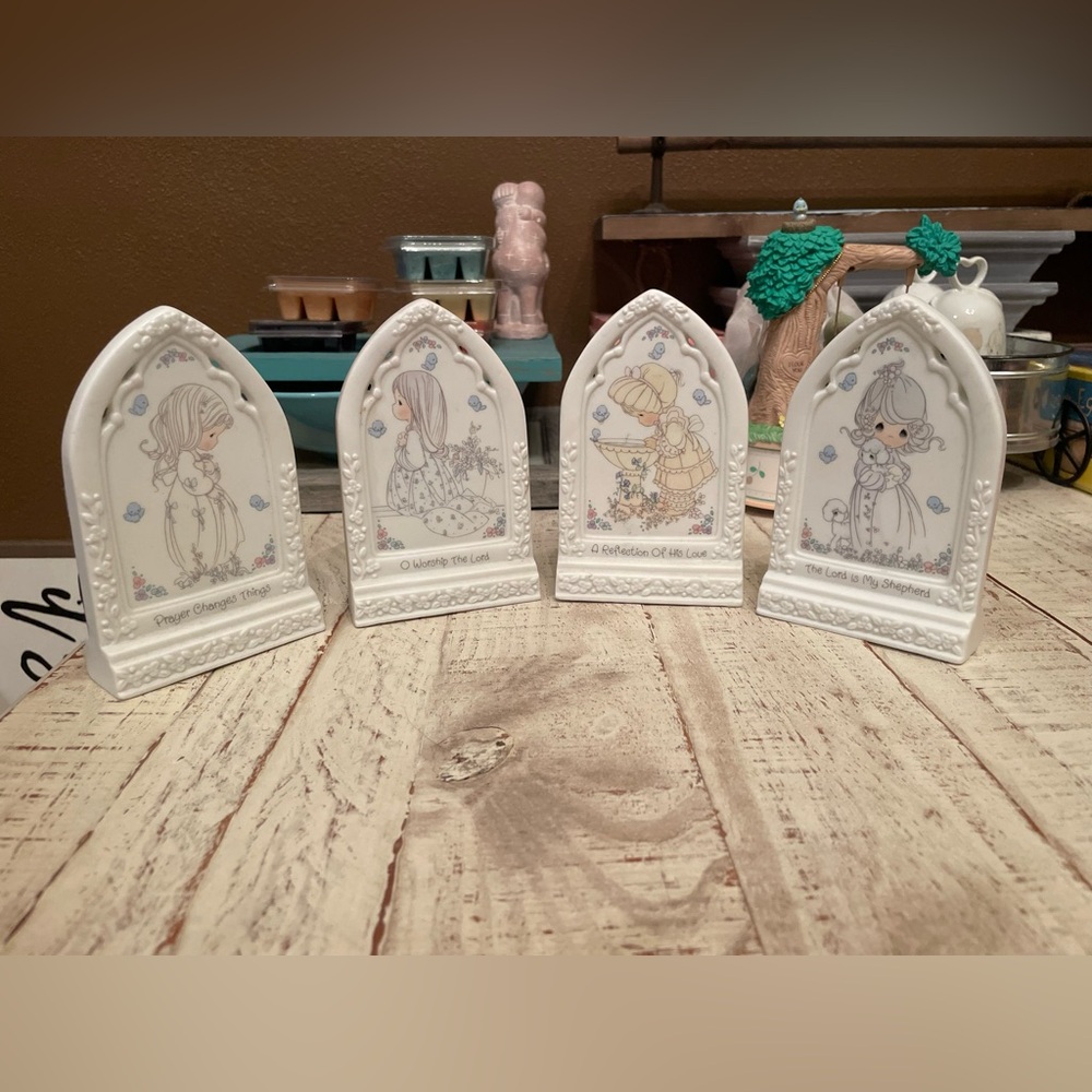 Precious Moments White and Blue Figurines Set